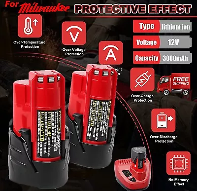 2Pack For Milwaukee 12v RED LITHIUM 12V 3.0 Ah Lithium-Ion Battery 48-11-2430 • $20.99