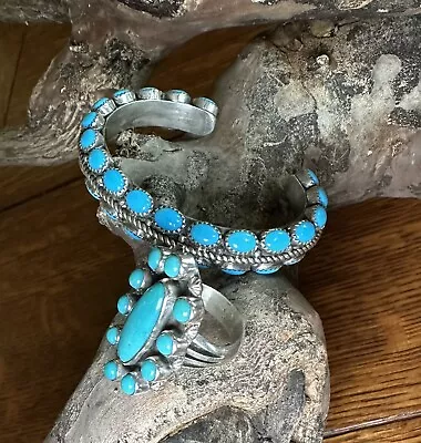 Bracelet/Ring-Blue Turquoise-Native American-Sterling Silver...Gorgeous Together • $20.50