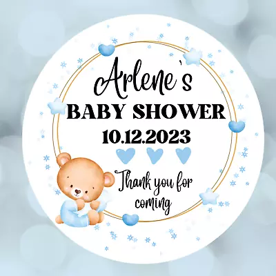 Bear Baby Shower Stickers Personalised Baby Shower Favour Baby Name Thank You • £2.25