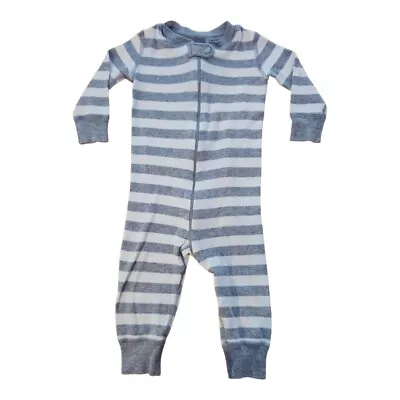 Hanna Andersson Zip Sleeper Pajamas 9-18m / 70 Cm Gray Stripes Organic Cotton  • $15