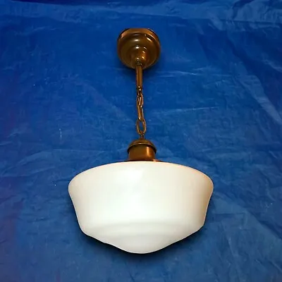 Antique Brass Pendant Light With Milk White School House Globe KB • $700