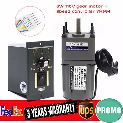 AC 6W 7.5RPM Speed Controller Electric Gear Motor With Gearbox High Torque 110V • $50.76