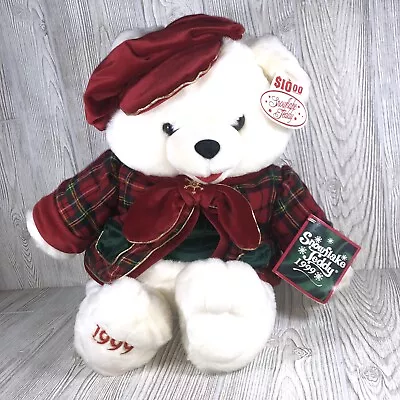 ONE Snowflake White Teddy Bear Plush Christmas 1999 Boy Plaid Cloak NWT • $34.11