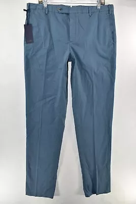 New Zanella Parker Flat Front Dress Pants Mens Blue Chinos Trousers Size 38x36.5 • $23.71