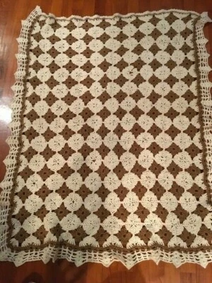 Couverture En Laine Faite Main - Plaid Crochet Vintage - Multicolore - 122x245 Cm