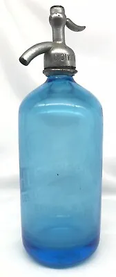 Seltzer Bottle Blue Czech Heavy Glass 26 Oz Antique  H. Lempert Bronx NY • $59.99