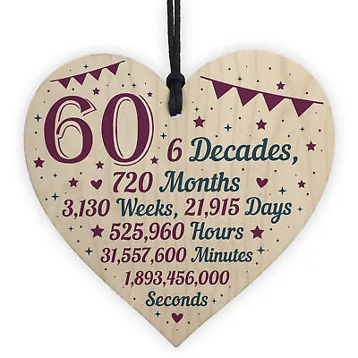 60th Birthday Christmas Gifts For Grandparents Mum Dad Nan Wooden Heart Plaque • £3.99