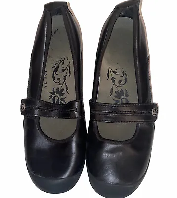 Merrell Plaza Bandeau Black Leather Comfort Wedge Mary Jane Shoes 9 J46406 • $45.60