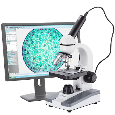 AmScope 40X-1000X Glass Optics Student Compound Microscope + USB Digital Camera • $242.86