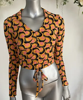 $17.02 • Buy Wednesday's Girl Shirt Blouse Size 8 12 18 22 & 26 Orange Retro Ruched Top KZ71