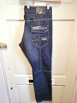 ZE'Enzo 989 Relaxed Jeans 34 R Faded Dark Blue Mens Jeans Y2K • £20