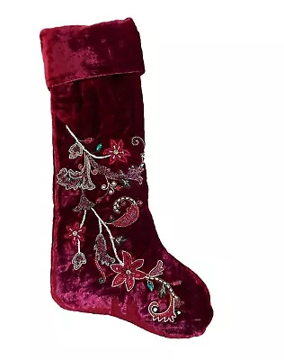 New Neiman Marcus Spiritual Christmas Magnolia  Stocking Red Velvet Floral • $139.99