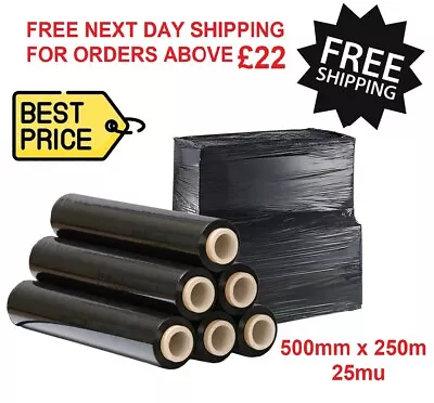 Pallet Wrap Stretch Shrink Black Cling Film Roll For Furniture 500mmx250m 25mu • £84.99