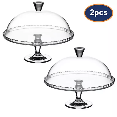 2Pcs Pasabahce Glass Cake Cupcake Muffin Display Stand Serving Plate Dome Lid • £32.95