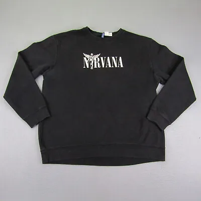 Nirvana Sweatshirt Womens Large Black Crewneck Pullover Sweater Grunge Rock HM ^ • £18.96