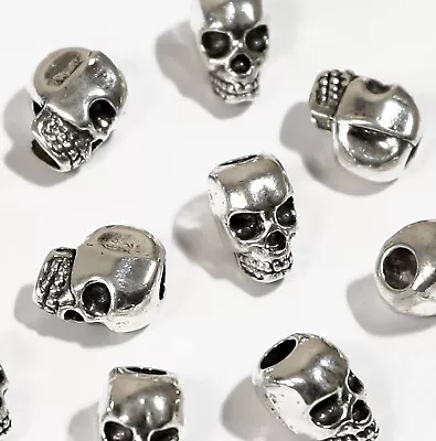 10 X Skull Beads Spacer Charms 12mm X 10mm Silver Tone Metal Vertical Hole 4mm • £2.69