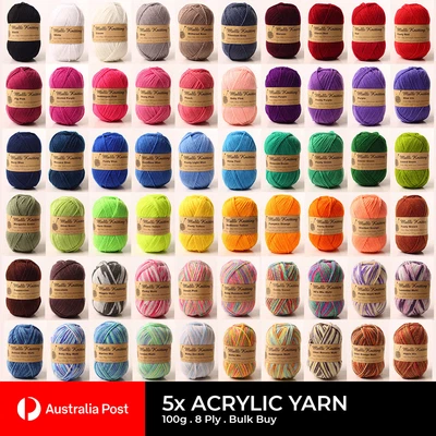 $20.95 • Buy 5x100g Knitting Yarn Malli Acrylic Wool Bulk Crochet 8Ply DK Soft Craft