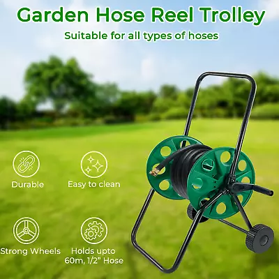 Garden Hose Reel Trolley 60M Portable Water Pipe Free Standing Hose Cart • £217.85