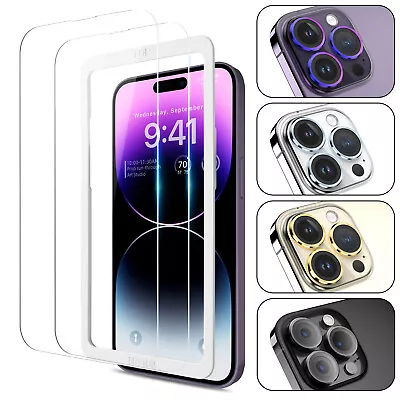 For IPhone 14 Pro Max Metal Ring Tempered Glass Camera Lens/ HD Screen Protector • $9.95