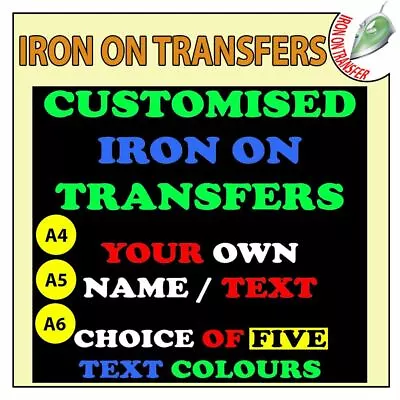 Custom Iron On T Shirt Transfer Text Quality Name Prints Photo Personalised • £2.99