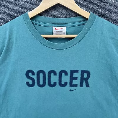 Vintage Nike Shirt Mens XL Green 90s Spell Out Center Swoosh Soccer Sports • $29.95