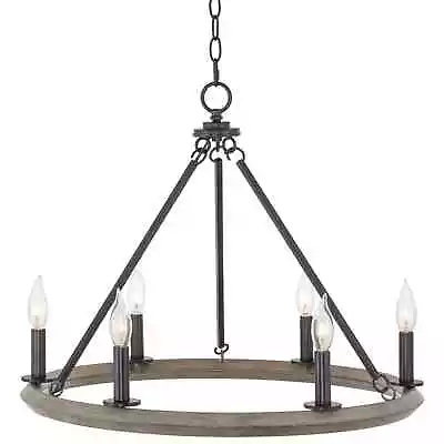 Kira Home Jericho 24  6-Light Industrial Rustic Farmhouse Wagon Wheel Chandelier • $76