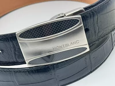 Montblanc Carbon Fiber Alligator Printed Leather Belt Mint 100% Genuine Rp $490 • $245