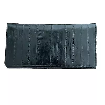 Vintage Black  Eel Skin Leather Pocketbook / Checkbook Wallet • $14.99