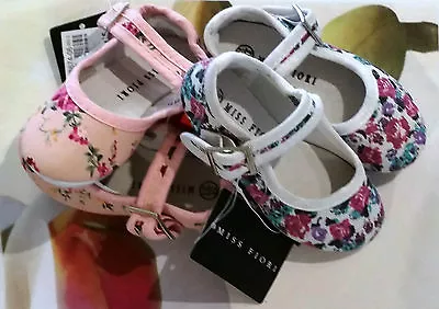 Miss Fiori Georgeous Floral White / Pink Canvas Infants Mary Jane Shoes - BNWT • £7.72