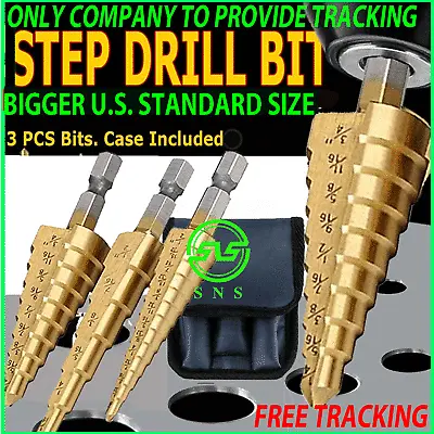 3Pcs Drill Bit Set Titanium Nitride Coated Steel Step Quick Change 1/4 Shank HSS • $8.99