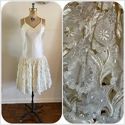 1960s 3D Floral Drop Waist Party Dress Wedding Bridal Gown Flapper AS IS VTG • $55