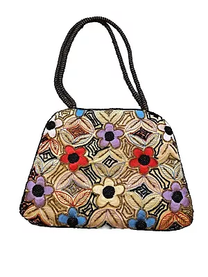 Vintage Beaded Handbag Purse Floral Evening Antique Retro Gold Red Blue Black • $34.99