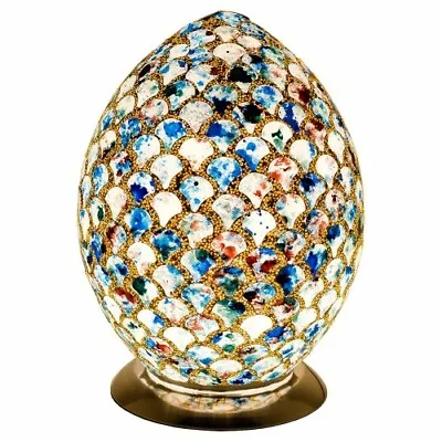 Egg Lamp New Blue Tile Medium Mosaic Glass Table Lamp Desk Bedside Lounge  74BLT • £49.99