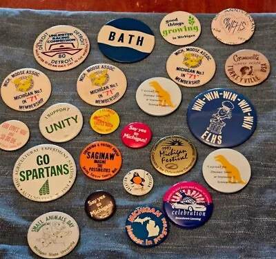 Vintage State Of Michigan Pinback Buttons ~ Lot Of 23 • $35
