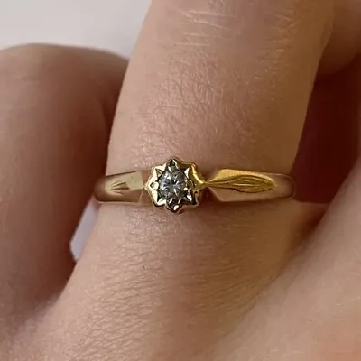 Diamond Solitaire Engagement Ring 9ct 9K Yellow Gold - Size N • £90