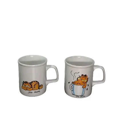 Garfield Coffee Mugs Vintage Enesco Mug Cup 1981 Retro Cartoon Collectible Set 2 • $47.99