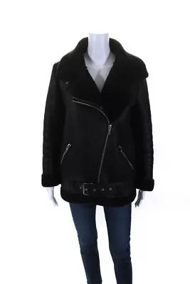 Zara Womens Vegan Suede Shearling Asymmetrical Zip Up Coat Jacket Black Size S • $42.69