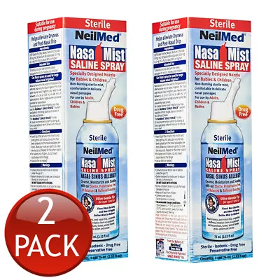 2 X Neilmed Nasamist Isotonic Spray Saline Solution Nasal Wash Sinus Colds 75mL • $23.38