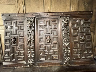 £750 • Buy 17th Century Oak Carved Wall Over Mantle Geometric Carving Lion Protuberant Head