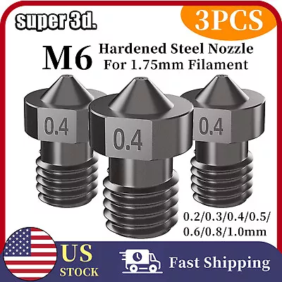 3 Pcs V6 Nozzle 3D Printer Parts Hardened Steel Nozzle M6 Thread Seven Sizes • $9.99