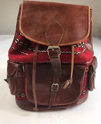 Handcrafted Moroccan Leather Bag Backpack Boho Chic Kilim Carpet Rug • $59.99