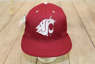 VTG NWT Washington State Cougars WSU Red Silver Logo Classic Fitted Hat 7 3/8 • $493.75