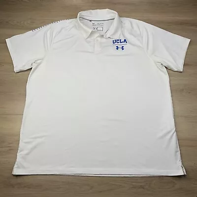 UCLA Bruins Under Armour Polo Shirt Mens 2XL White Short Sleeve Golf Heatgear • $24.19