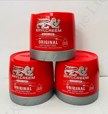 3 X 250ml BRYLCREEM Styling Pot ORIGINAL LIGHT GLOSSY HOLD 3 TUBS OF 250ML • £13.99