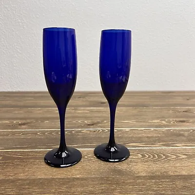 $33 • Buy Vintage Libbey Cobalt Blue Champagne Flutes Barware, Set Of 2