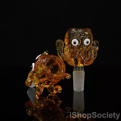 3  Octopus Glass Slide Bowl 14mm Water Pipe Hookah Head Piece Thick Bowl ORANGE • $13.99