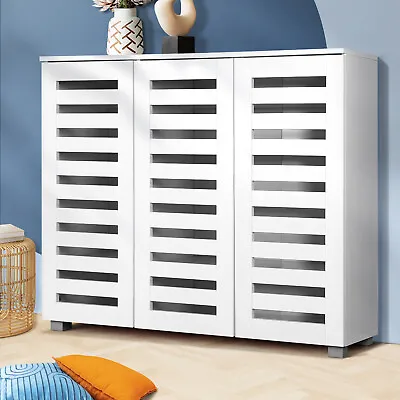 $172.39 • Buy Oikiture Shoe Cabinet Storage Shoes Organiser Rack 3 Doors Shelf 30 Pairs White