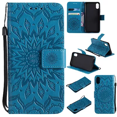 Embossed Magnetic Flip Wallet PU Holder Strap Case For IPhone 11 X Android Phone • $14.28