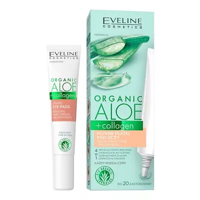 Eveline Organic Aloe + Collagen Liquid Eye Pads Reducing Dark Circles 20ml • £5.99