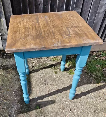 Small Square Oak Topped Table With Blue Painted Legs • £29.75